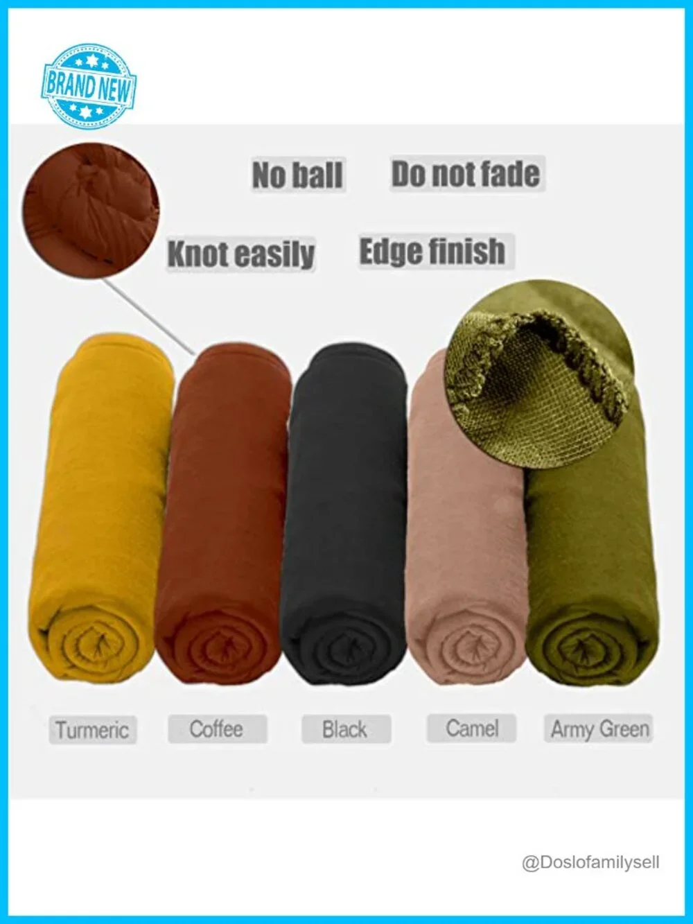5-Pack Solid Stretch Jersey Hijab Scarves Long Soft Head Wraps